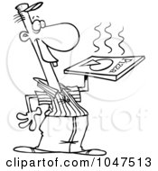 Royalty Free RF Clip Art Illustration Of A Cartoon Black And White Outline Design Of A Pizza Guy