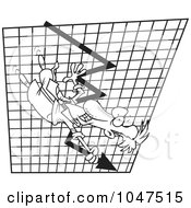 Royalty Free RF Clip Art Illustration Of A Cartoon Black And White Outline Design Of A Businessman Going Down On A Plummeting Graph by toonaday