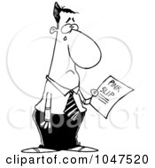 Royalty Free RF Clip Art Illustration Of A Cartoon Black And White Outline Design Of A Crying Businessman Holding A Pink Slip