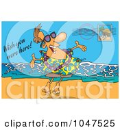 Royalty Free RF Clip Art Illustration Of A Cartoon Man On A Postcard by toonaday