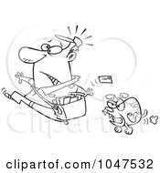 Poster, Art Print Of Cartoon Black And White Outline Design Of A Mail Man Running From A Dog