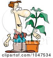 Royalty Free RF Clip Art Illustration Of A Cartoon Guy With A Potted Plant by toonaday
