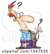 Royalty Free RF Clip Art Illustration Of A Cartoon Confused Businessman Holding A Plug by toonaday