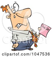 Cartoon Sad Businessman Holding A Pink Slip