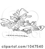 Royalty Free RF Clip Art Illustration Of A Cartoon Black And White Outline Design Of An Express Mail Cowboy On A Horse