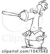 Poster, Art Print Of Cartoon Black And White Outline Design Of A Plunger On A Mans Nose