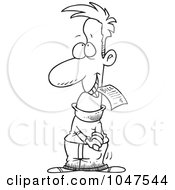 Royalty Free RF Clip Art Illustration Of A Cartoon Black And White Outline Design Of A Man Biting His Bill by toonaday