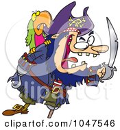 Poster, Art Print Of Cartoon Tough Pirate And Bird