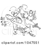Royalty Free RF Clip Art Illustration Of A Cartoon Black And White Outline Design Of A Screaming Pirate