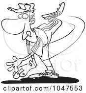 Poster, Art Print Of Cartoon Black And White Outline Design Of A Pitcher Throwing