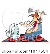 Poster, Art Print Of Cartoon Man Attacking A Toilet With A Plunger