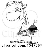 Royalty Free RF Clip Art Illustration Of A Cartoon Black And White Outline Design Of A Prankster Holding A Bomb by toonaday