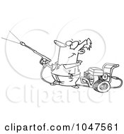 Poster, Art Print Of Cartoon Black And White Outline Design Of A Guy Using A Pressure Washer