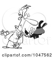 Royalty Free RF Clip Art Illustration Of A Cartoon Black And White Outline Design Of A Businessman Making Shadows
