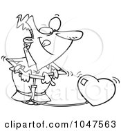 Royalty Free RF Clip Art Illustration Of A Cartoon Black And White Outline Design Of A Man Pumping Up A Heart