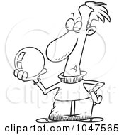 Royalty Free RF Clip Art Illustration Of A Cartoon Black And White Outline Design Of A Guy Gazing Into A Crystal Ball by toonaday