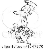 Royalty Free RF Clip Art Illustration Of A Cartoon Black And White Outline Design Of A Pranking Businessman With A Squirting Flower