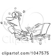 Royalty Free RF Clip Art Illustration Of A Cartoon Black And White Outline Design Of A Computer Punching A Man by toonaday