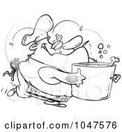 Royalty Free RF Clip Art Illustration Of A Cartoon Black And White Outline Design Of A Gross Chef by toonaday