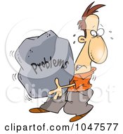 Royalty Free RF Clip Art Illustration Of A Cartoon Man Carrying A Heavy Problem Rock by toonaday