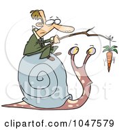 Poster, Art Print Of Cartoon Businessman Progressing A Snail With A Carrot