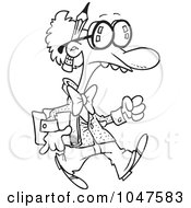 Poster, Art Print Of Cartoon Black And White Outline Design Of A Goofy Professor