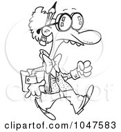 Royalty Free RF Clip Art Illustration Of A Cartoon Black And White Outline Design Of A Goofy Professor