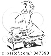 Cartoon Black And White Outline Design Of A Potter Man