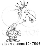 Royalty Free RF Clip Art Illustration Of A Cartoon Black And White Outline Design Of A Punk Guy With Piercings