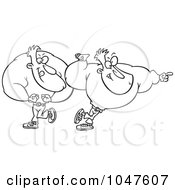 Royalty Free RF Clip Art Illustration Of A Cartoon Black And White Outline Design Of Pumped Bodybuilders by toonaday