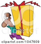 Poster, Art Print Of Cartoon Black Man Holding A Giant Gift