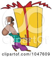 Royalty Free RF Clip Art Illustration Of A Cartoon Black Man Holding A Giant Gift
