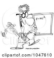 Royalty Free RF Clip Art Illustration Of A Cartoon Black And White Outline Design Of A Professor By A Chalkboard