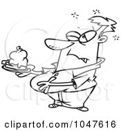 Poster, Art Print Of Cartoon Black And White Outline Design Of A Chubby Man With Pumpkin Pie