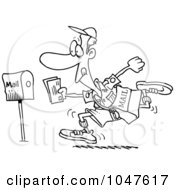 Poster, Art Print Of Cartoon Black And White Outline Design Of A Fast Post Man