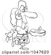 Cartoon Black And White Outline Design Of A Prince Carrying A Glass Slipper