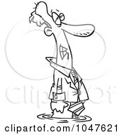 Royalty Free RF Clip Art Illustration Of A Cartoon Black And White Outline Design Of A Businessman In A Puddle by toonaday