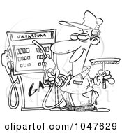 Royalty Free RF Clip Art Illustration Of A Cartoon Black And White Outline Design Of A Gas Station Attendant