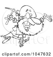 Royalty Free RF Clip Art Illustration Of A Cartoon Black And White Outline Design Of A Happy Prospector