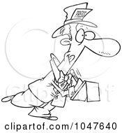Royalty Free RF Clip Art Illustration Of A Cartoon Black And White Outline Design Of A Guy From The Press