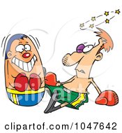 Royalty Free RF Clip Art Illustration Of A Cartoon Man Being Beat Up By A Blow Up Punching Bag by toonaday