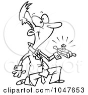 Royalty Free RF Clip Art Illustration Of A Cartoon Black And White Outline Design Of A Guy Proposing