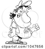 Royalty Free RF Clip Art Illustration Of A Cartoon Black And White Outline Design Of A Fat Man With A Problem
