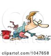 Royalty Free RF Clip Art Illustration Of A Cartoon Guy Scrubbing A Floor