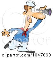 Royalty Free RF Clip Art Illustration Of A Cartoon Sailor Using A Spyglass
