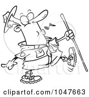 Royalty Free RF Clip Art Illustration Of A Cartoon Black And White Outline Design Of A Whistling Scout Master by toonaday