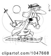 Royalty Free RF Clip Art Illustration Of A Cartoon Black And White Outline Design Of A Guy Sand Skiing