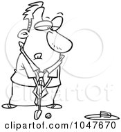 Poster, Art Print Of Cartoon Black And White Outline Design Of A Putting Businessman