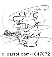 Royalty Free RF Clip Art Illustration Of A Cartoon Black And White Outline Design Of A Fly Annoying A Guy by toonaday
