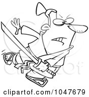 Royalty Free RF Clip Art Illustration Of A Cartoon Black And White Outline Design Of A Samurai With A Sword